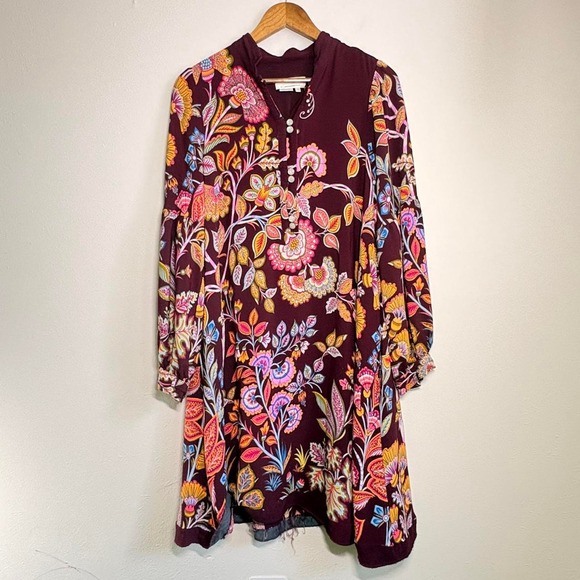 Anthropologie Dresses & Skirts - Anthropologie Women's LG Floral Long Sleeve Flowy Midi Dress Modest Pleated